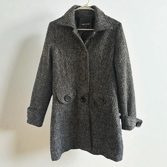 Poetry Clothing Women Gray Textured Twill Pea Coat in Gray Black Size Medium - Picture 1 of 5